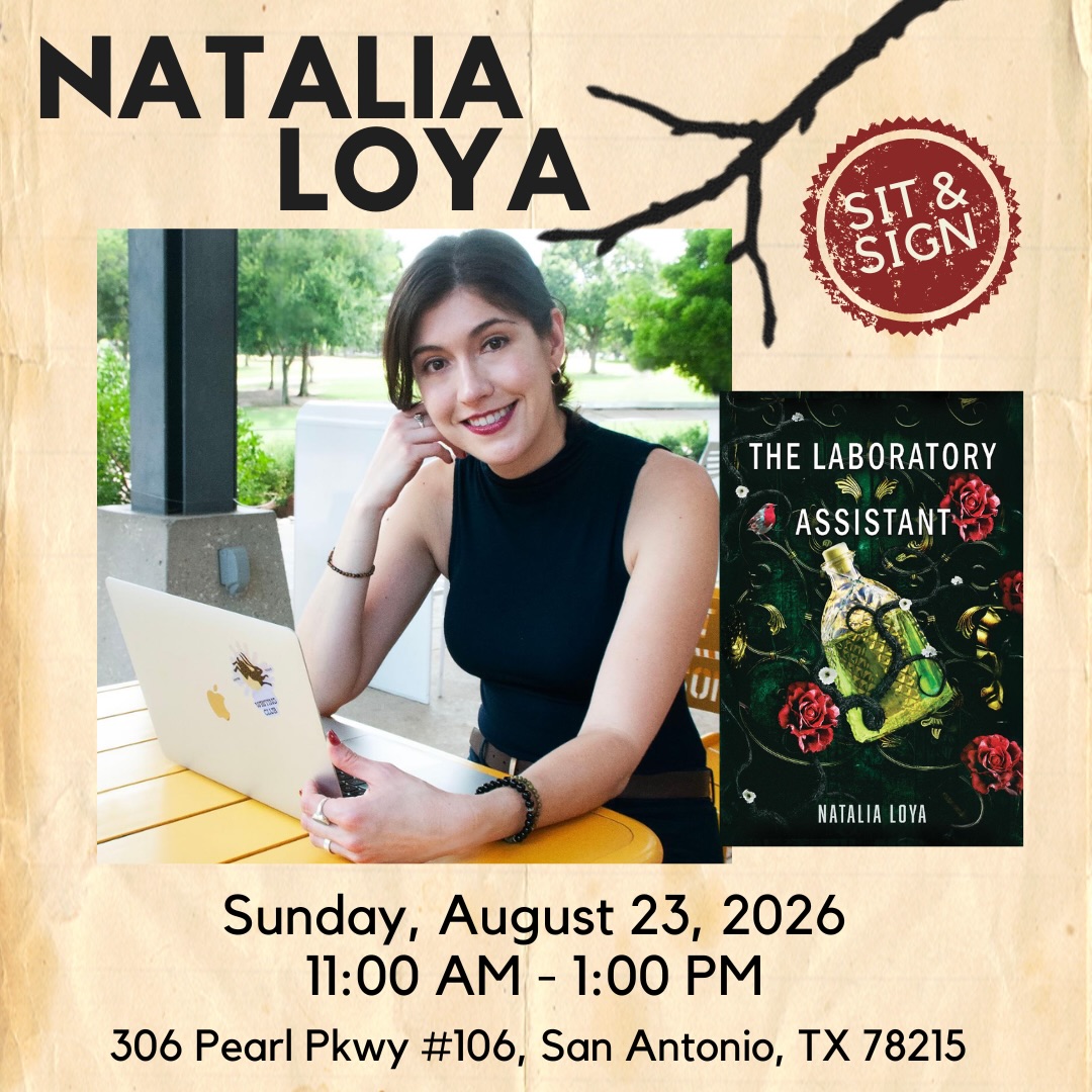 Promotional poster for Natalia Loya's sit-and-sign event at The Twig Book Shop